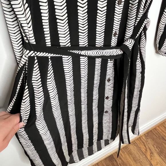 Dubgee By Whoopi Womens Long Sleeve Shirt Dress 3X Black Stripe Belted Pockets - Picture 8 of 11